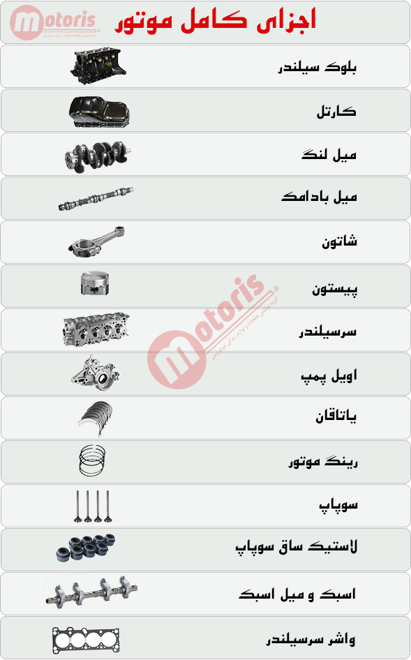 اجزای موتور کامل پراید